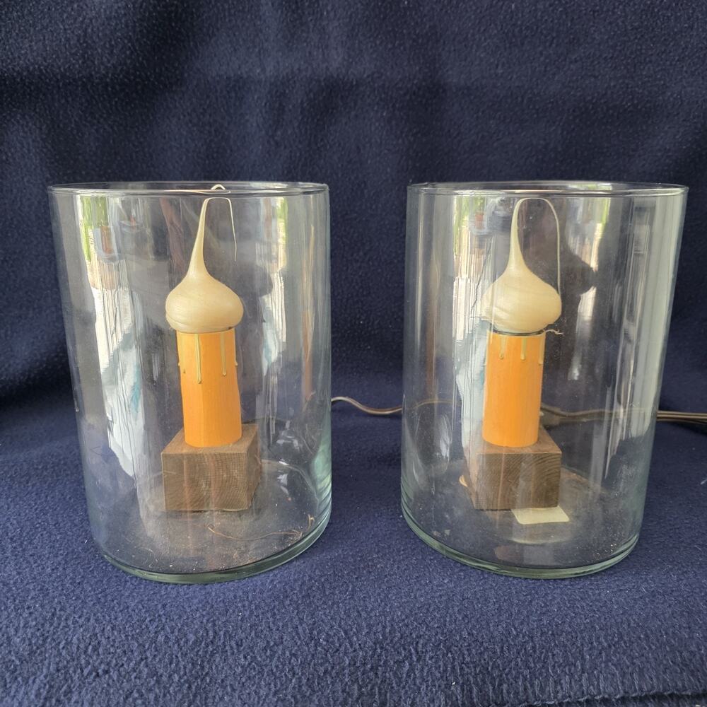 Glass Hurricane Electric Candle Light Set of 2